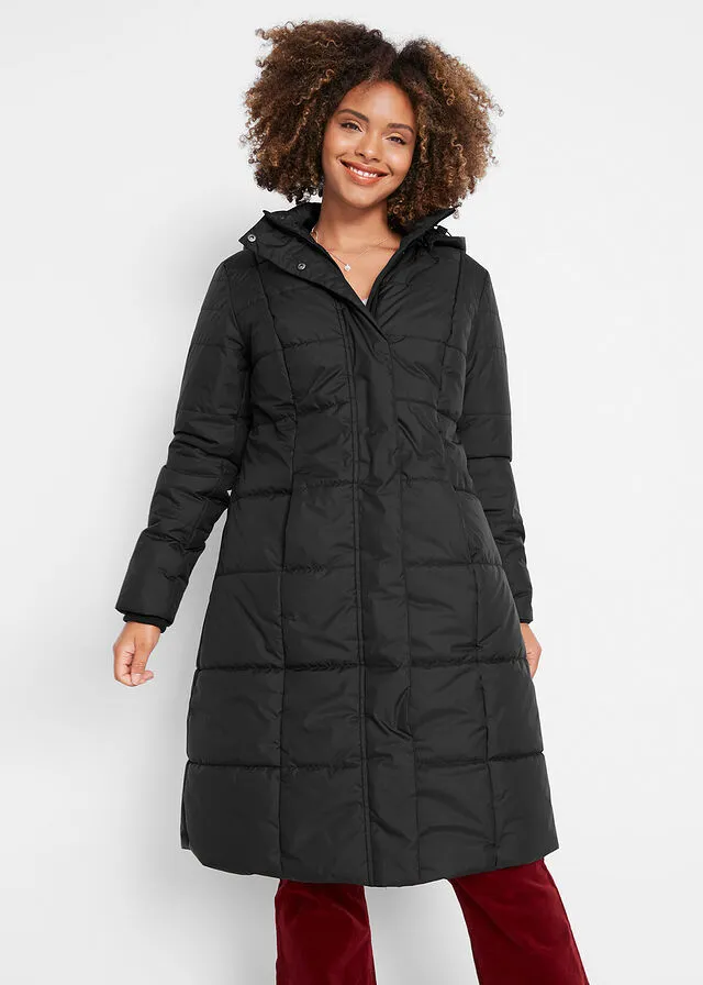 Abrigo acolchado con capucha desmontable Negro