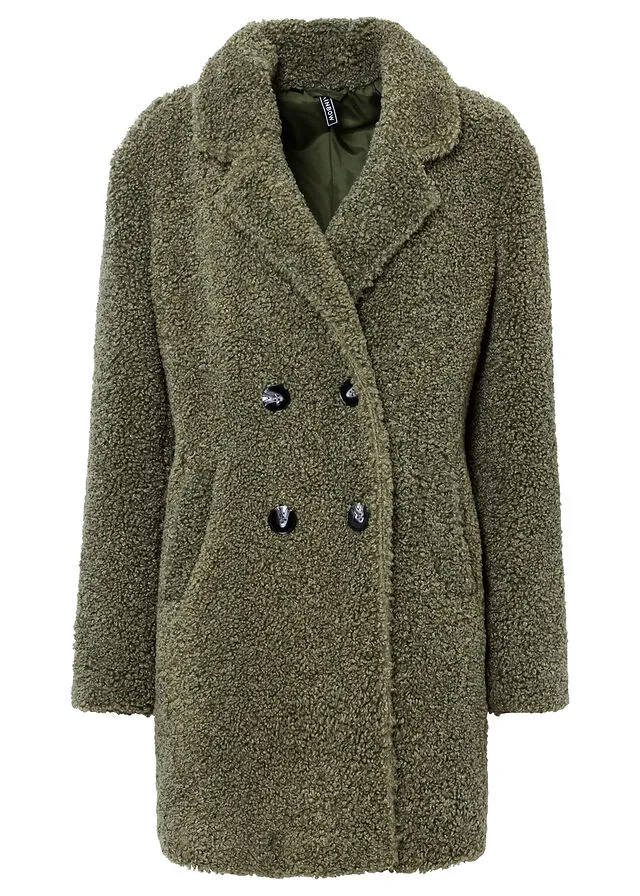 Abrigo corto oversize con aspecto de lana Verde oliva