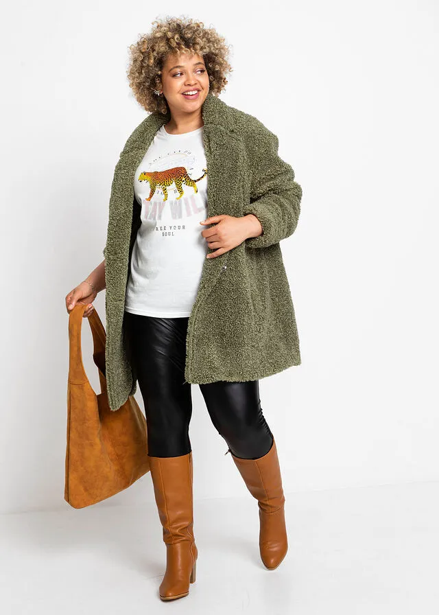 Abrigo corto oversize con aspecto de lana Verde oliva