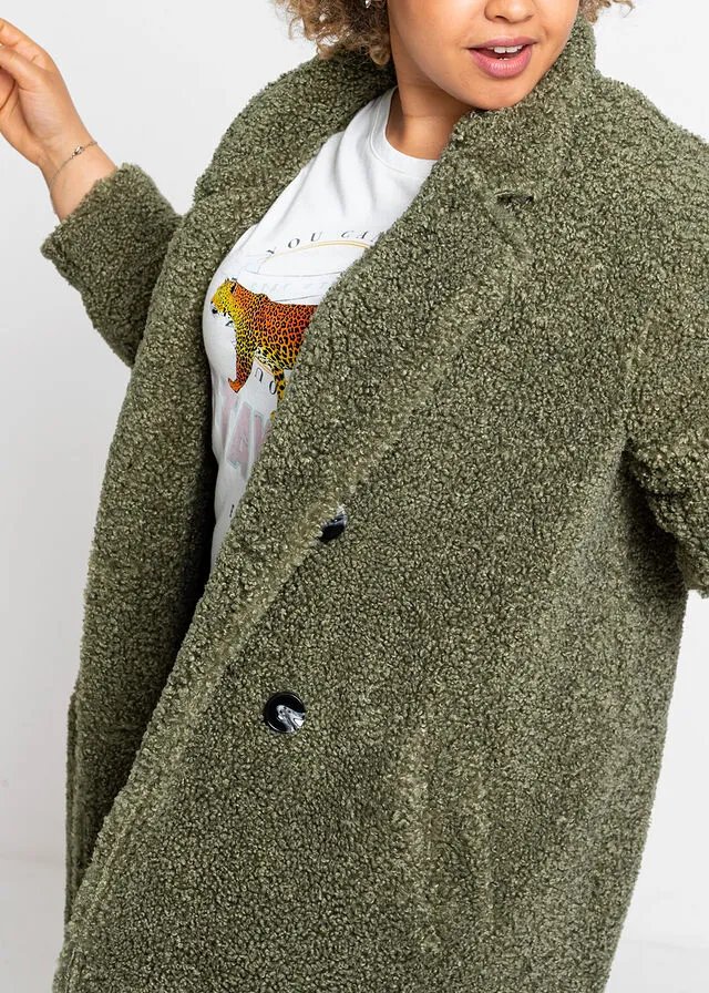 Abrigo corto oversize con aspecto de lana Verde oliva