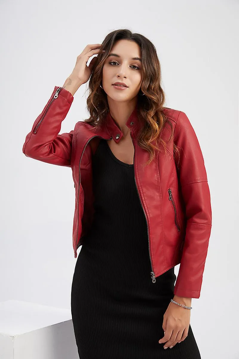 Abrigo de cuero para mujeres chaqueta de cuero de motocicleta para damas
