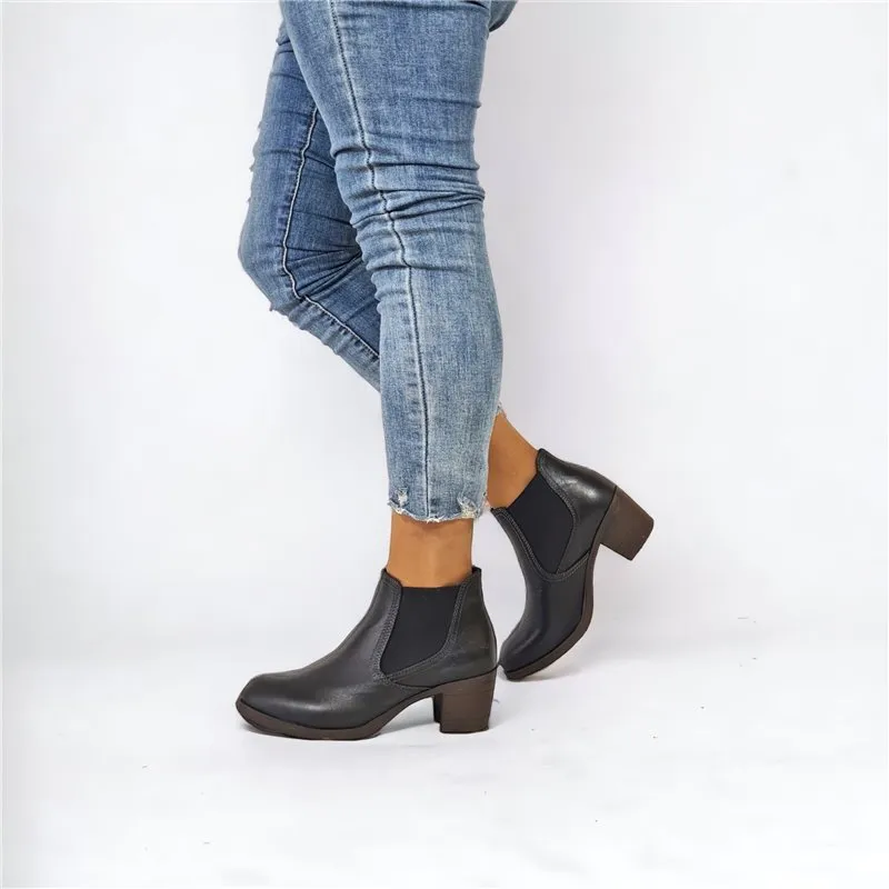Botines Cómodos Chelsea Mujer Piel Tacón Bajo Cierre Elástico 510 Negro, de Boleta