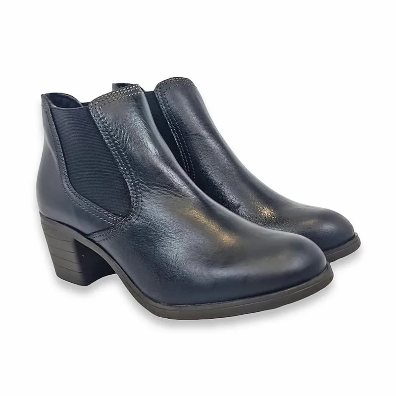 Botines Cómodos Chelsea Mujer Piel Tacón Bajo Cierre Elástico 510 Negro, de Boleta