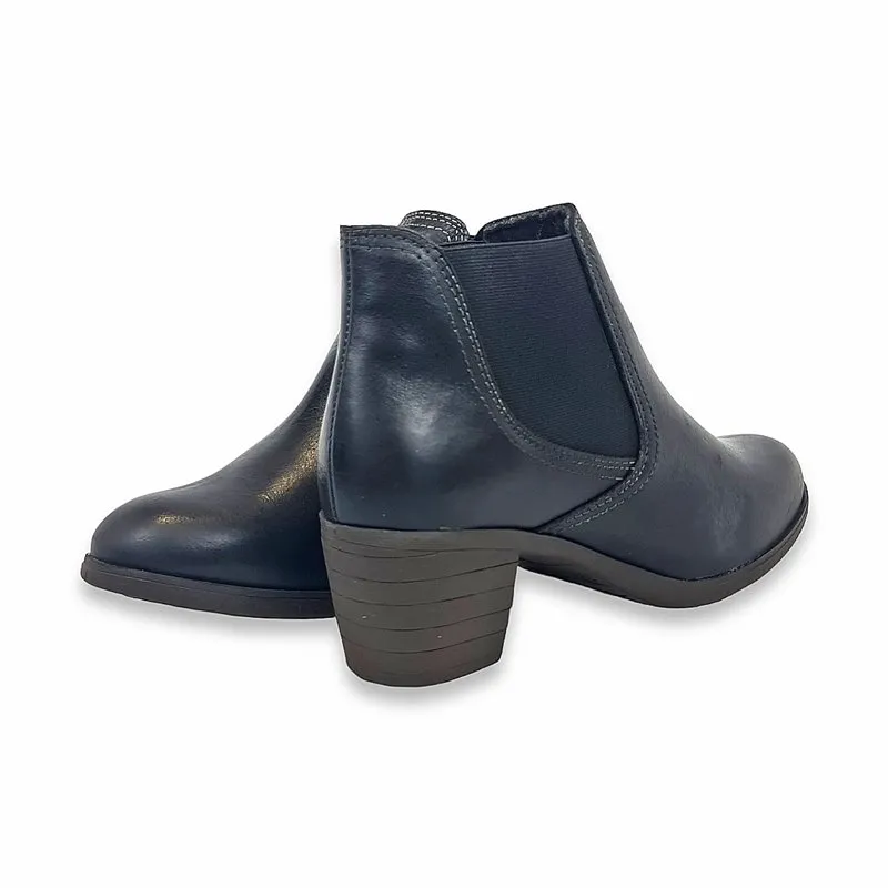 Botines Cómodos Chelsea Mujer Piel Tacón Bajo Cierre Elástico 510 Negro, de Boleta