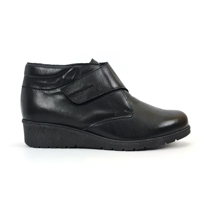 Botines Cómodos Mujer Piel Cuña Velcro Plantilla Extraíble 70244 Negro, de Tupié