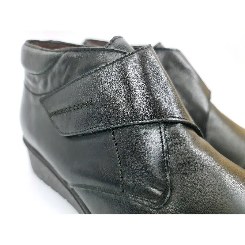 Botines Cómodos Mujer Piel Cuña Velcro Plantilla Extraíble 70244 Negro, de Tupié