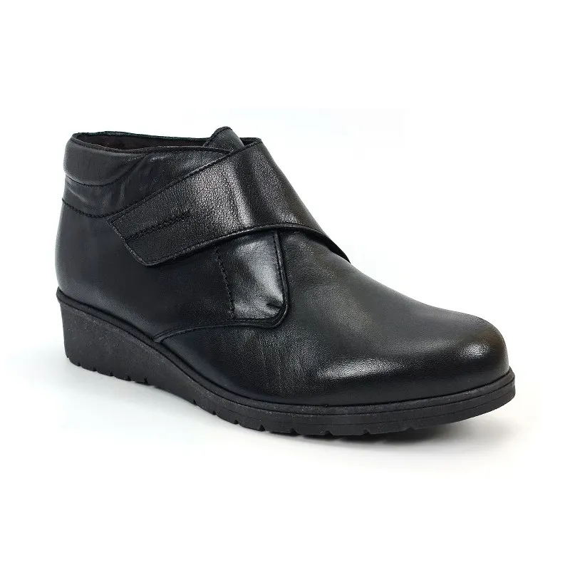 Botines Cómodos Mujer Piel Cuña Velcro Plantilla Extraíble 70244 Negro, de Tupié