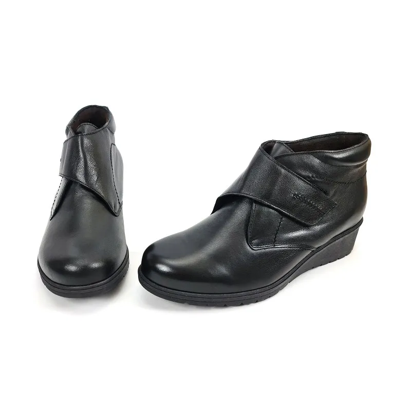 Botines Cómodos Mujer Piel Cuña Velcro Plantilla Extraíble 70244 Negro, de Tupié