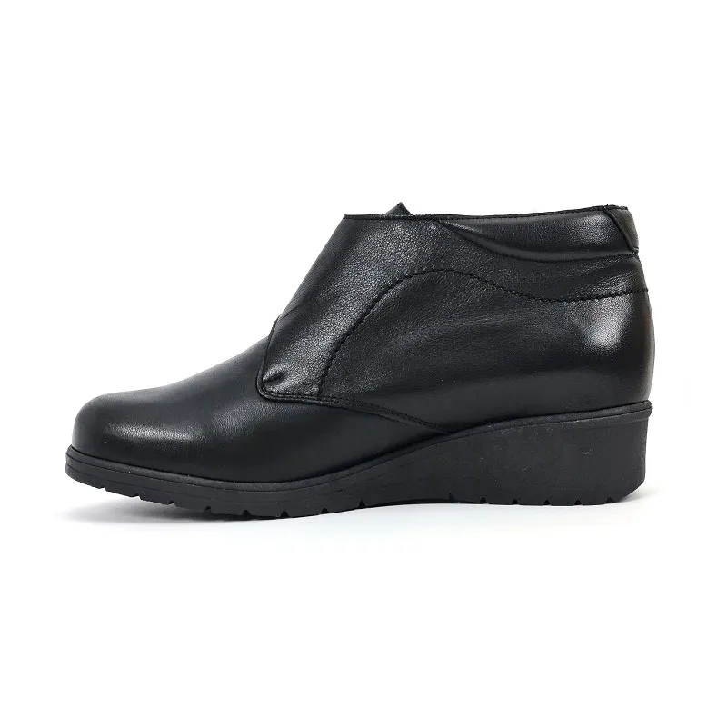 Botines Cómodos Mujer Piel Cuña Velcro Plantilla Extraíble 70244 Negro, de Tupié