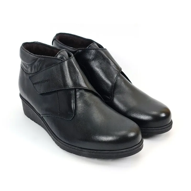Botines Cómodos Mujer Piel Cuña Velcro Plantilla Extraíble 70244 Negro, de Tupié
