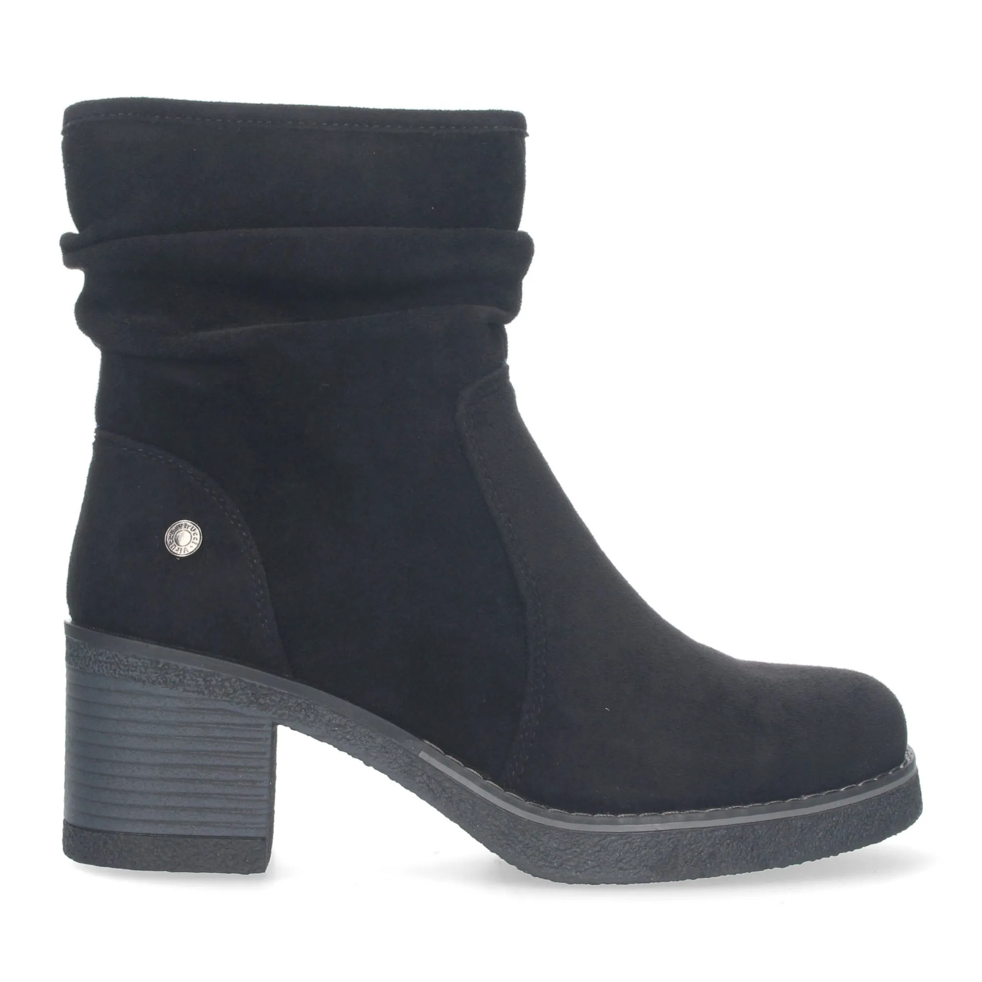Botines de tacón medio cómodo para mujer caña arrugada color negro