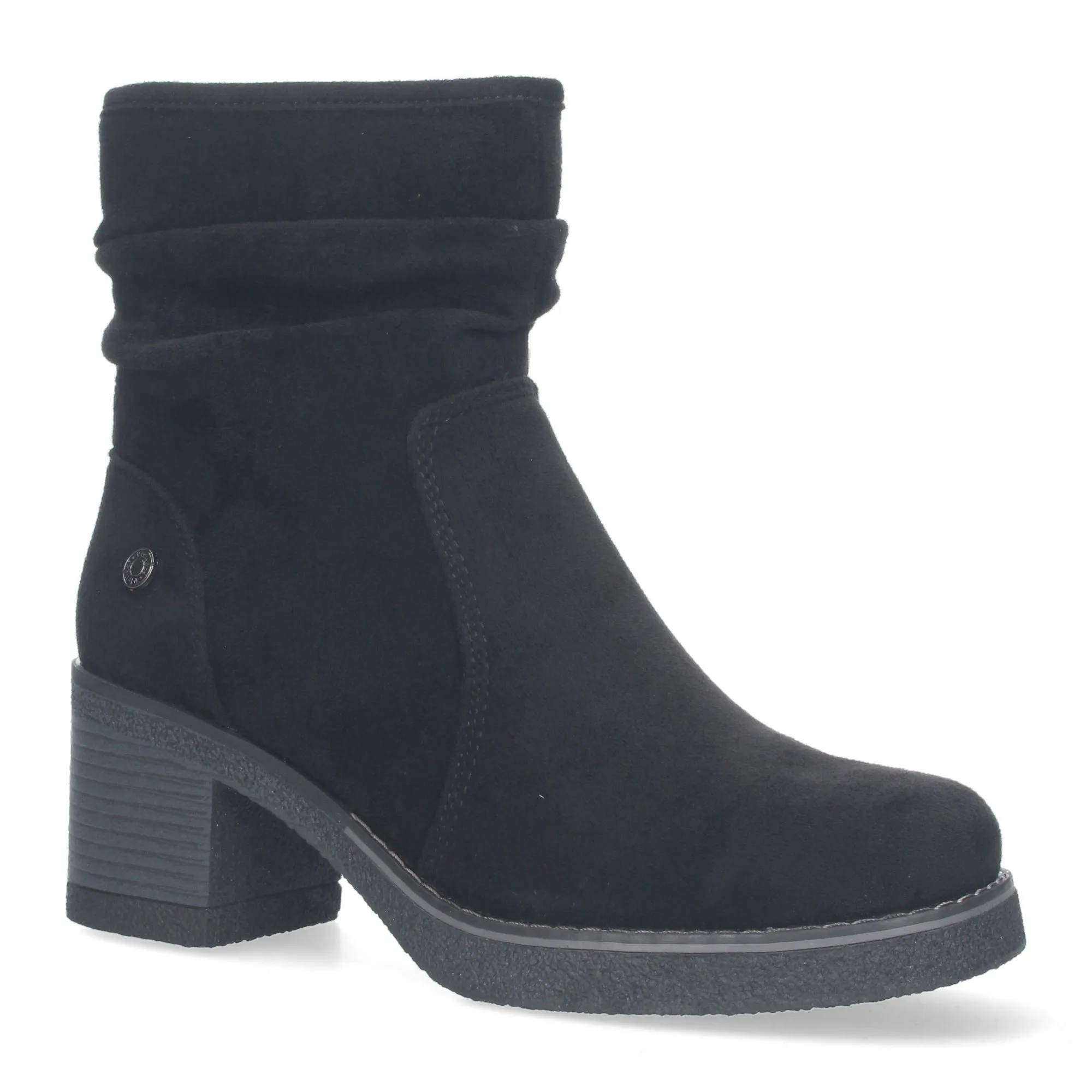 Botines de tacón medio cómodo para mujer caña arrugada color negro