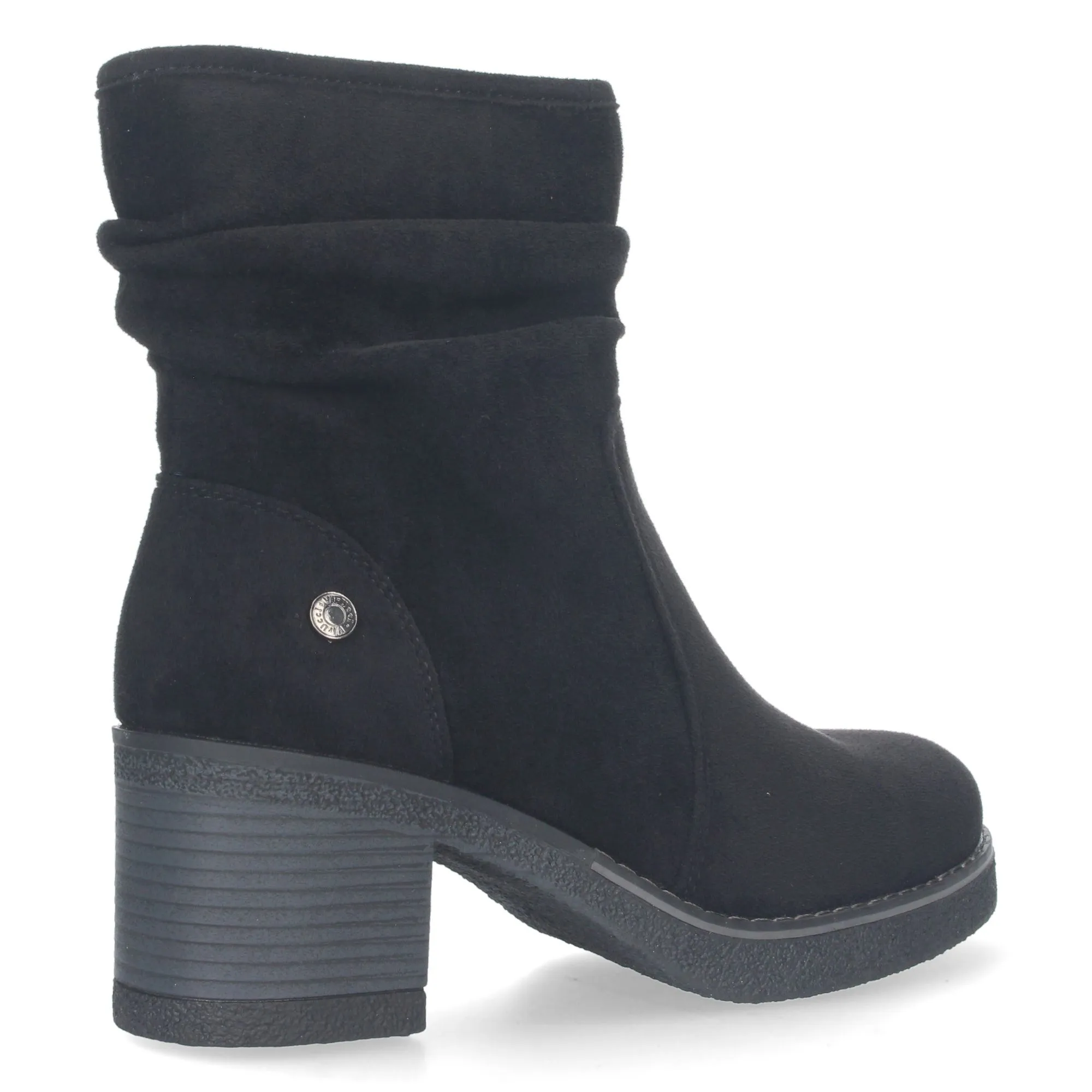 Botines de tacón medio cómodo para mujer caña arrugada color negro