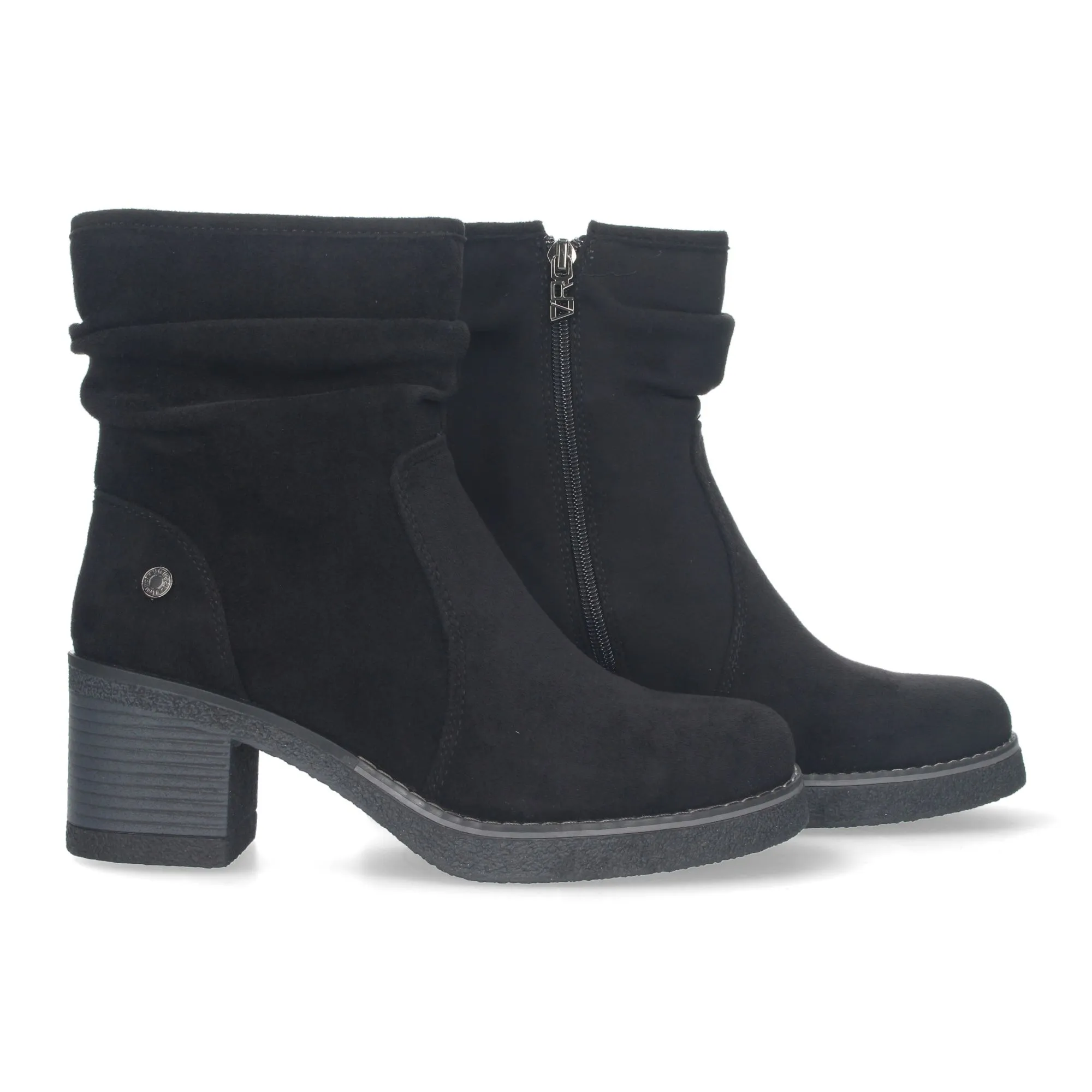 Botines de tacón medio cómodo para mujer caña arrugada color negro