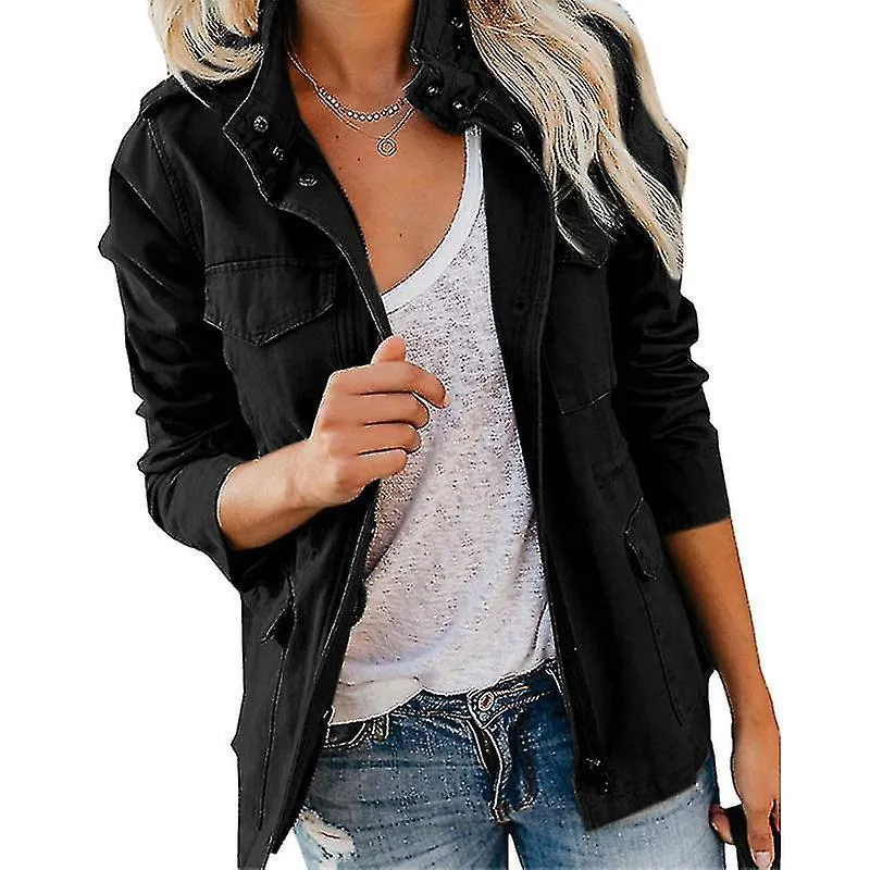 Botones de presión para damas Chaqueta militar Streetwear Abrigo de otoño Chaquetas utilitarias de manga larga