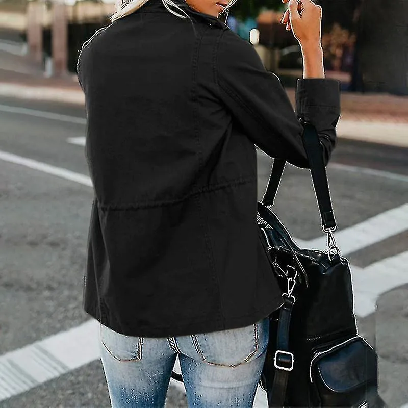 Botones de presión para damas Chaqueta militar Streetwear Abrigo de otoño Chaquetas utilitarias de manga larga
