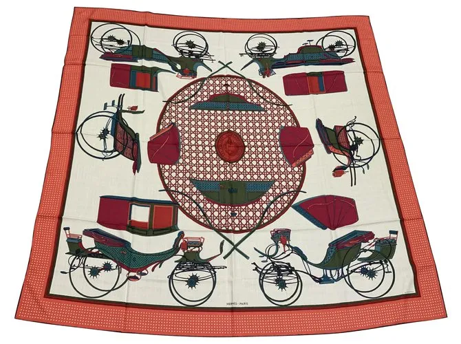 Cachemira Hermès 140  Mantón Les Voitures à Transformation Multicolor 