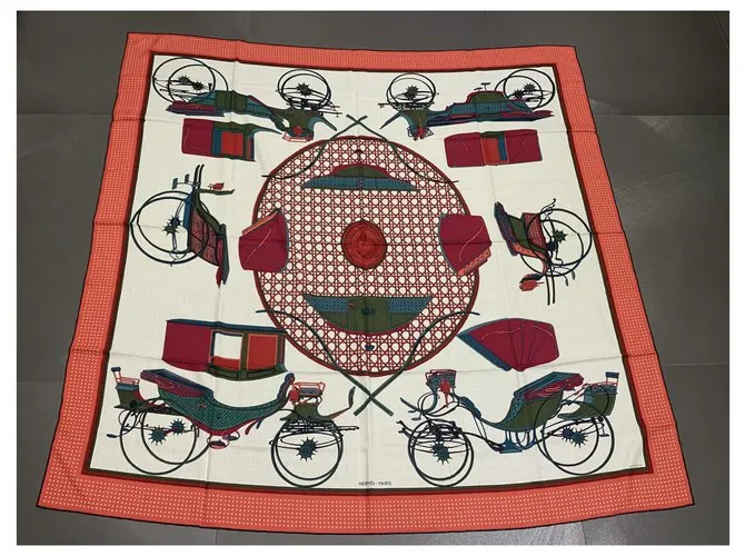 Cachemira Hermès 140  Mantón Les Voitures à Transformation Multicolor 