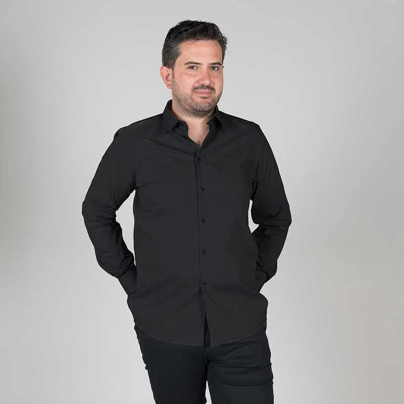 CAMISA NEGRA DE POPELíN CON BOLSILLO MANGA LARGA  GARY'S