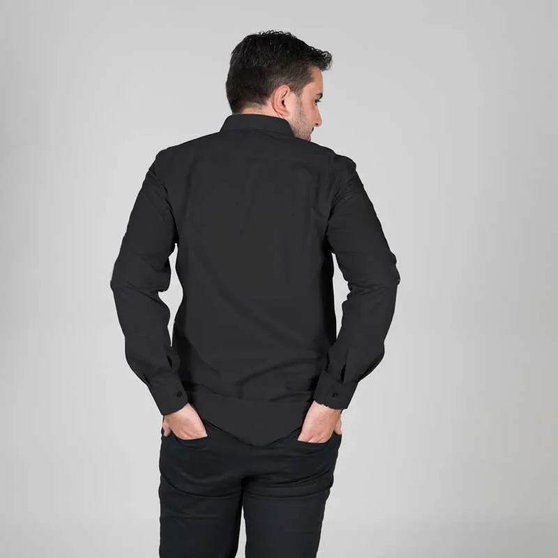 CAMISA NEGRA DE POPELíN CON BOLSILLO MANGA LARGA  GARY'S