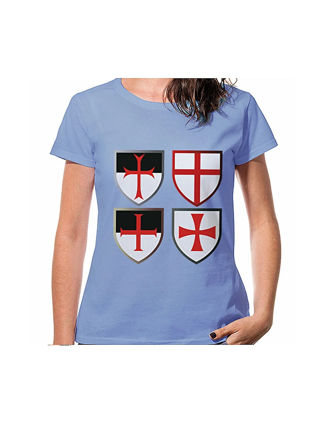 Camiseta Azul Cruces Caballeros Templarios, manga corta