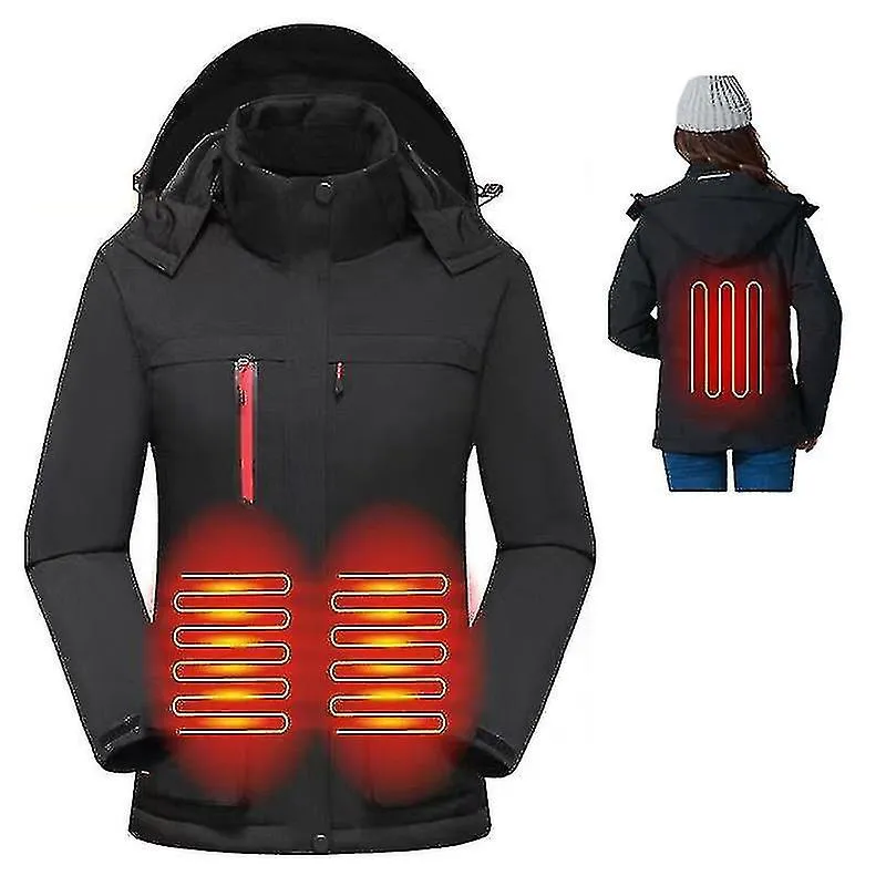 Chaqueta térmica para mujer, abrigo aislado eléctrico a prueba de viento con capucha desmontable
