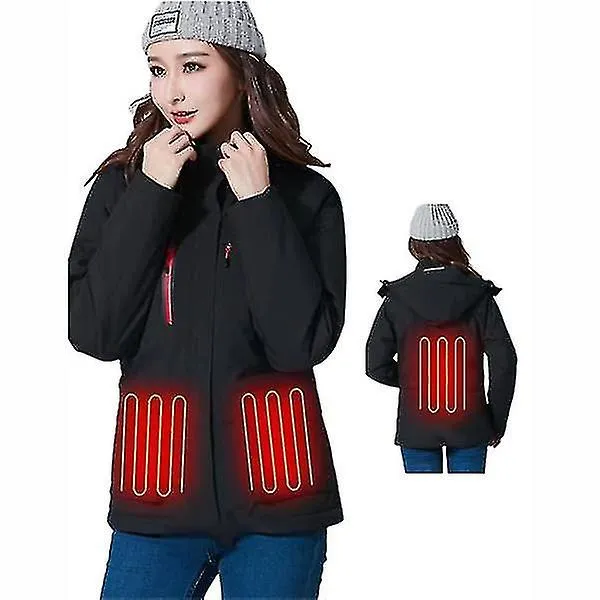 Chaqueta térmica para mujer, abrigo aislado eléctrico a prueba de viento con capucha desmontable