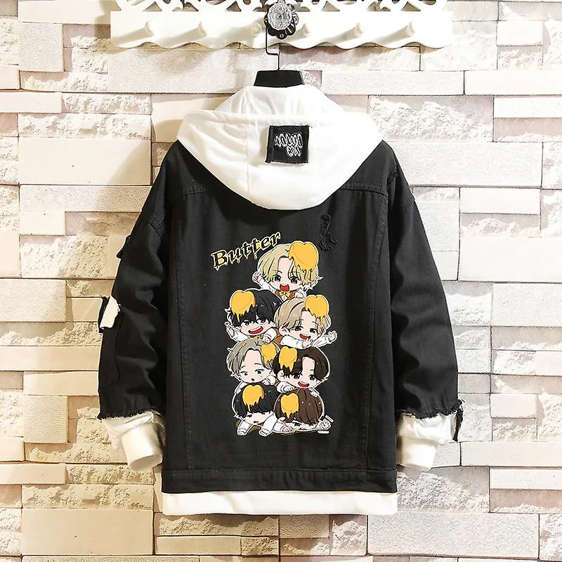 Color 16 Cosplay BTS Chaqueta Sudadera con capucha Sudadera con capucha Abrigo Unisex Azul Denim