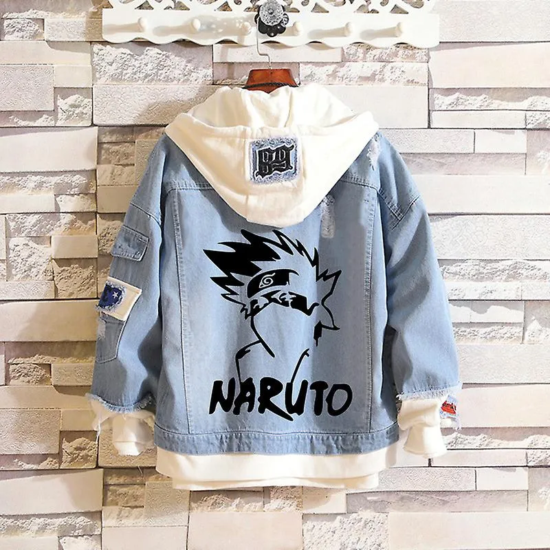 Color 22 Cosplay Anime Naruto Chaqueta Sudadera con capucha Sudadera con capucha Abrigo Unisex Azul Denim