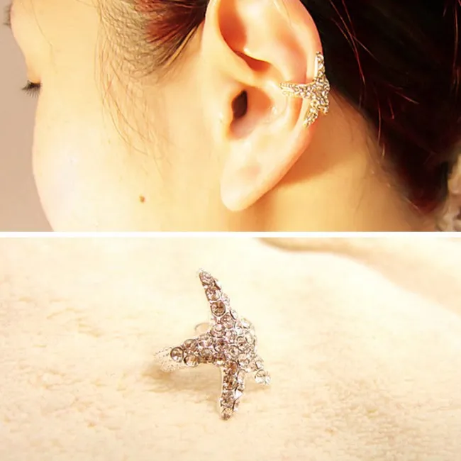 Cute Shiny Rhinestone Starfish Ear Clips