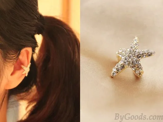 Cute Shiny Rhinestone Starfish Ear Clips