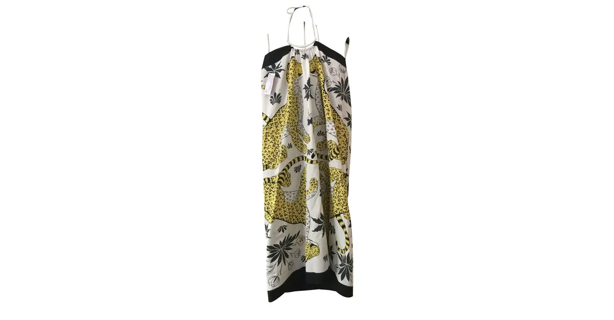 Hermès Robe de plage détail bijou Les léopards 90cm x90cm sur coton Multicolor 