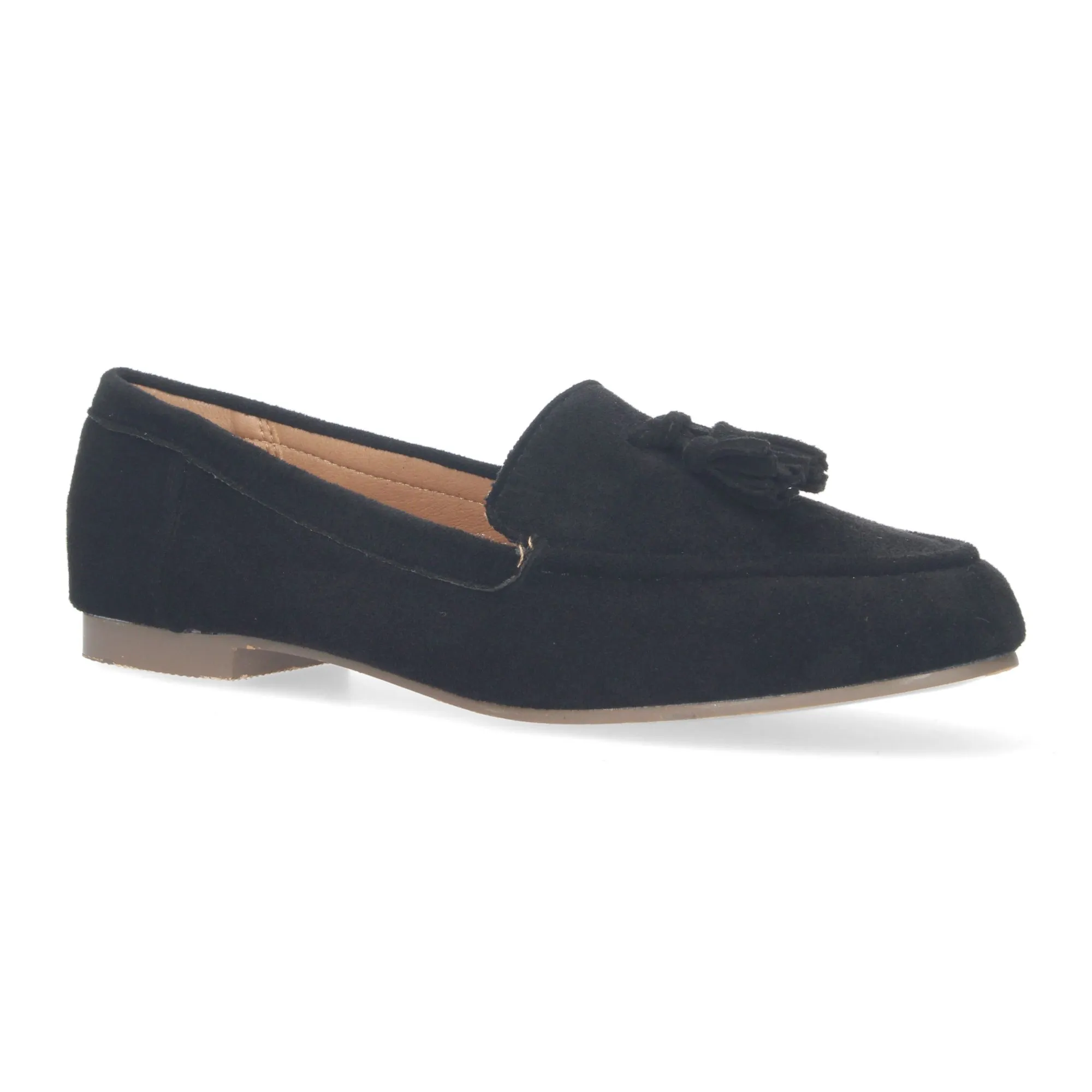 Mocasín plano con flecos mujer color negro