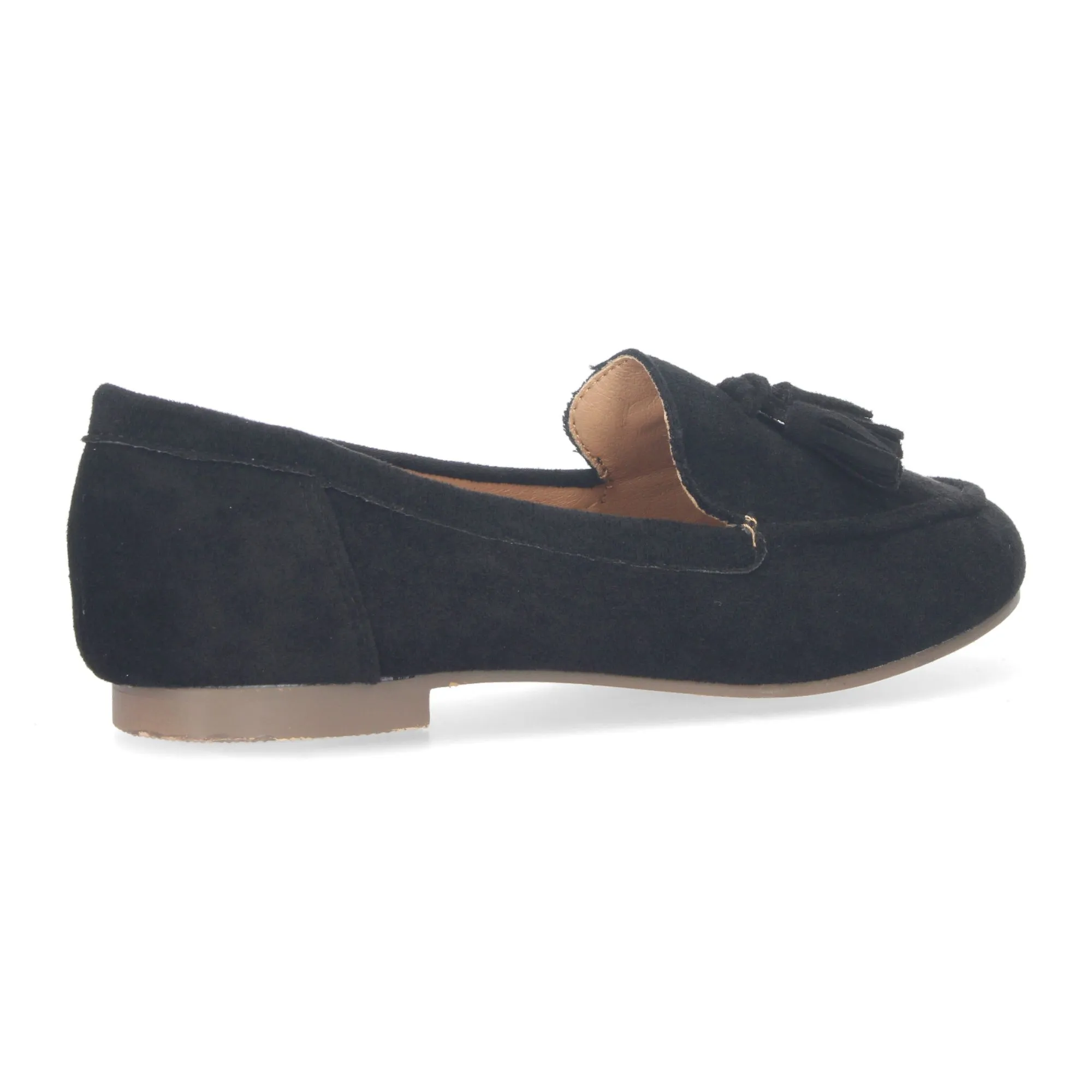 Mocasín plano con flecos mujer color negro