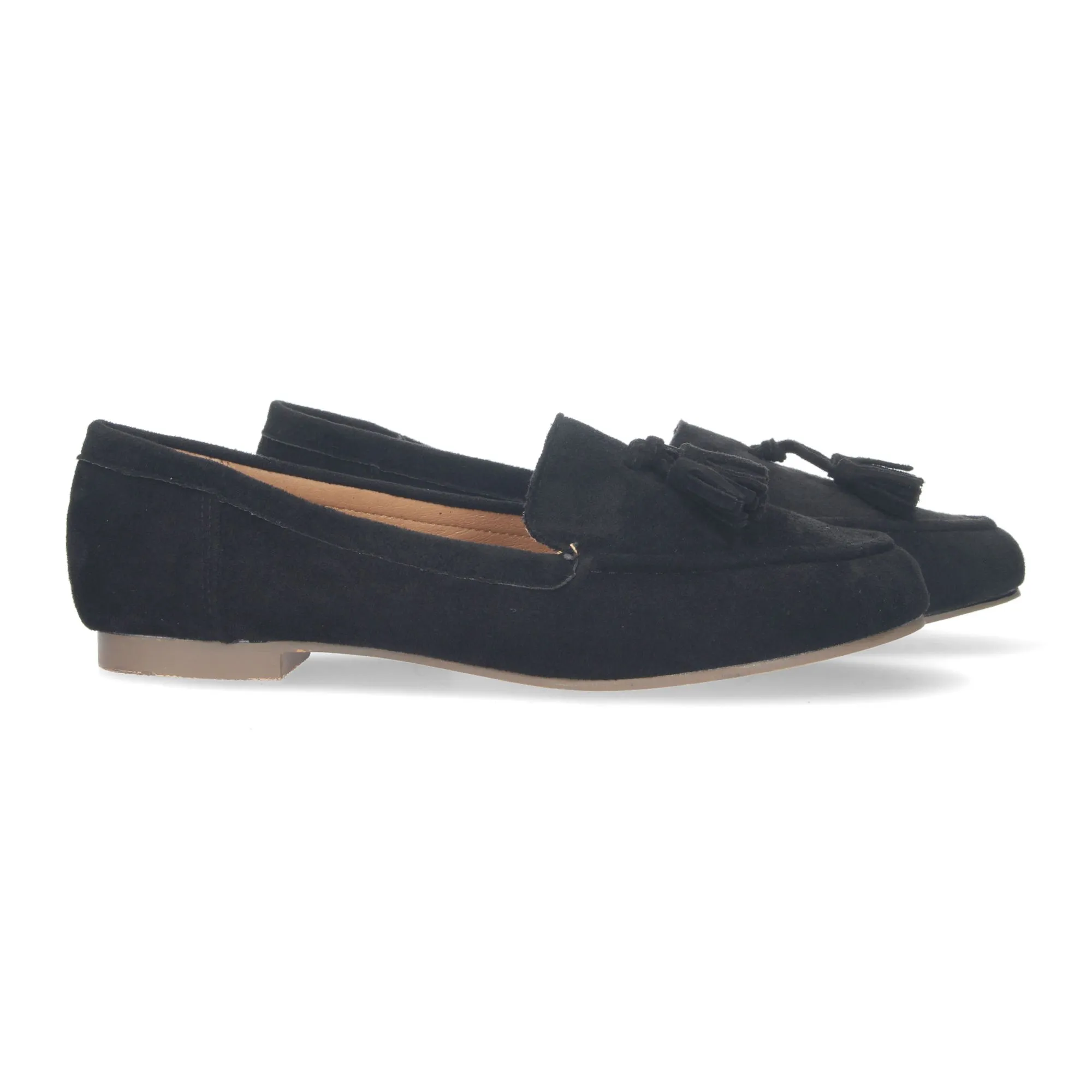 Mocasín plano con flecos mujer color negro