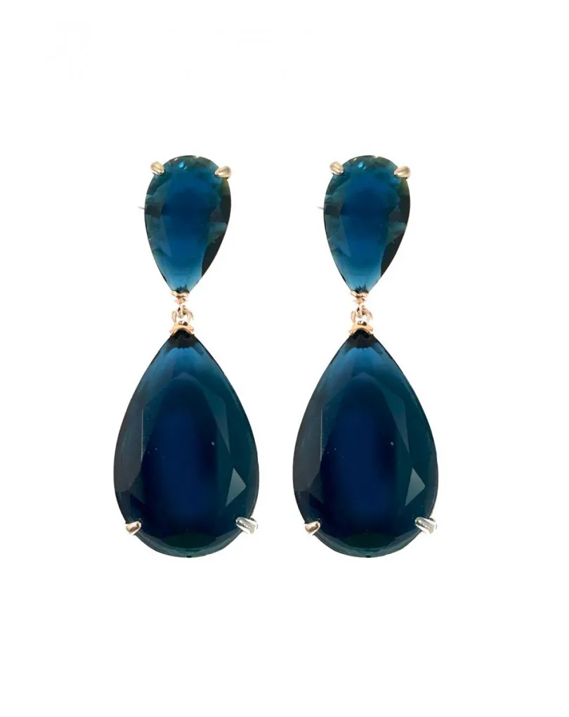 PENDIENTE JOYERIA CRISTAL ZAFIRO TALLADO, COLOR AZUL OSCURO