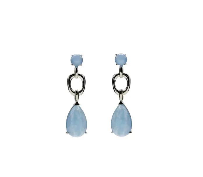 Pendientes Plata con piedra natural lágrima tono azul aventurina