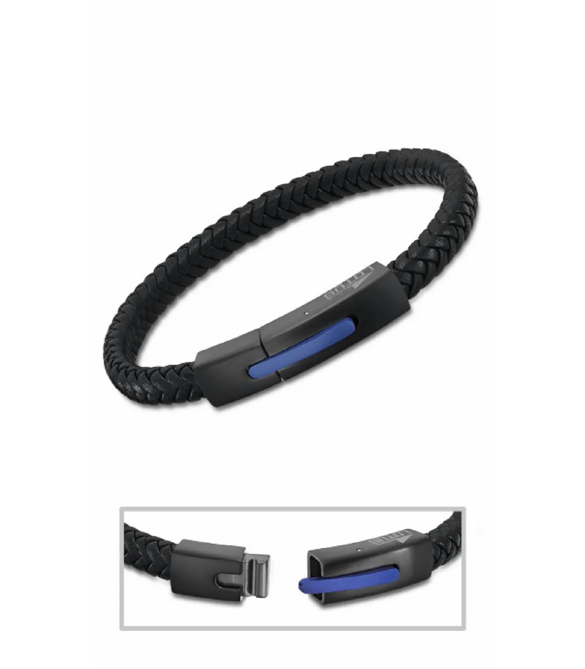 PULSERA LOTUS STYLE HOMBRE ACERO INOXIDABLE IP NEGRO/AZUL Y PIEL NEGRA  LS20552/3