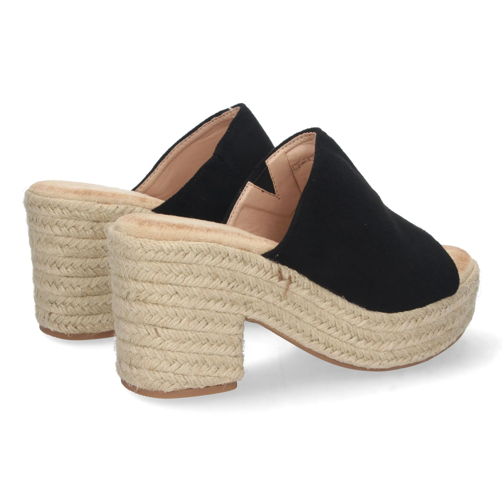 Sandalia de tacón y plataforma en yute mujer color negro