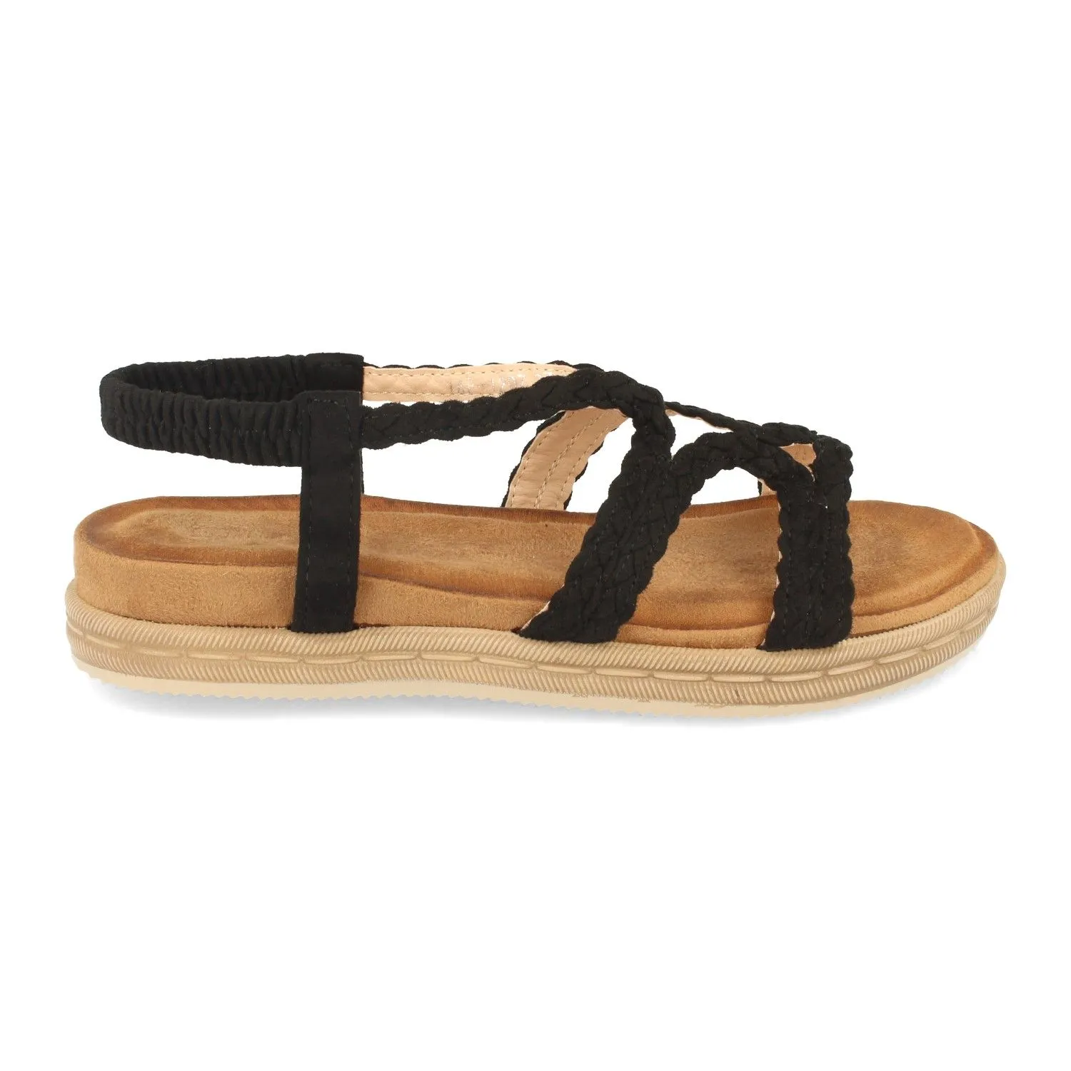 Sandalias planas pala cruzada y elastico mijer color negro