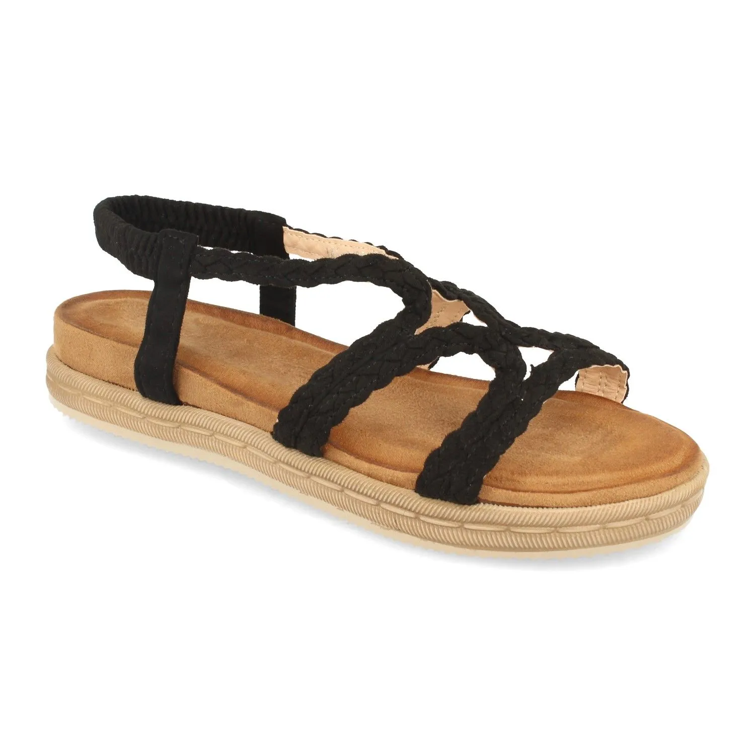 Sandalias planas pala cruzada y elastico mijer color negro