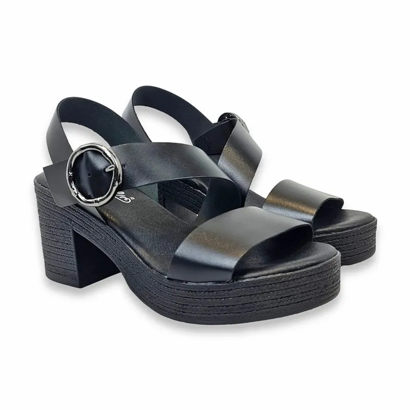 Sandalias Plataforma Mujer Piel Muy Ligeras Y Plantilla Acolchada 16AE Negro, de Amelie