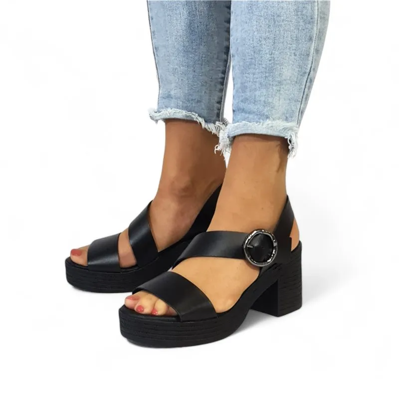 Sandalias Plataforma Mujer Piel Muy Ligeras Y Plantilla Acolchada 16AE Negro, de Amelie