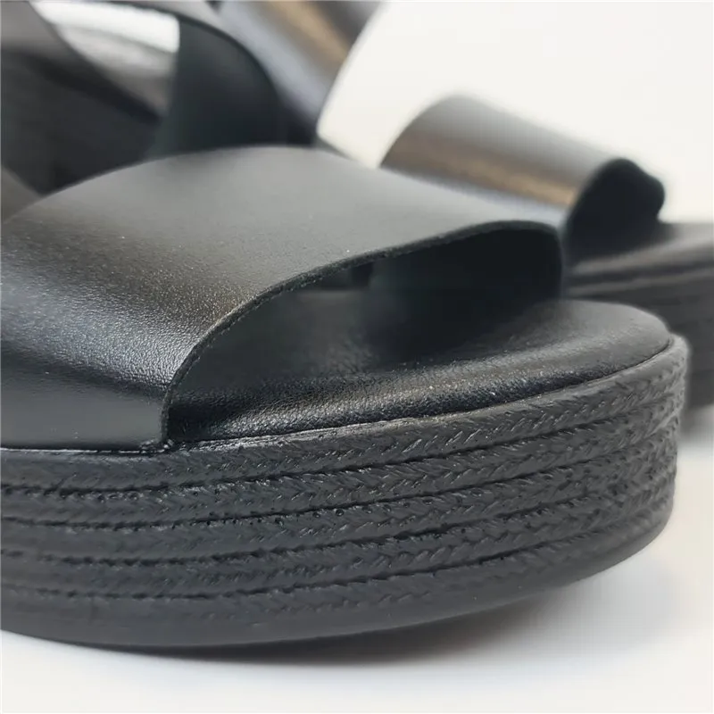 Sandalias Plataforma Mujer Piel Muy Ligeras Y Plantilla Acolchada 16AE Negro, de Amelie