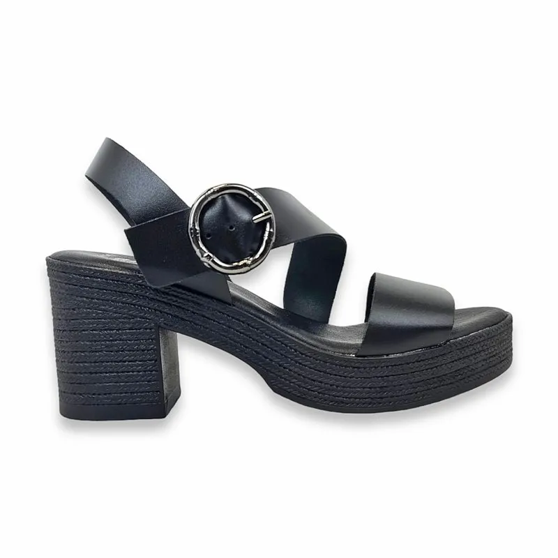 Sandalias Plataforma Mujer Piel Muy Ligeras Y Plantilla Acolchada 16AE Negro, de Amelie