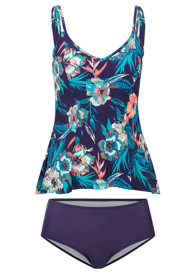 TANKINI (2 PIEZAS) AZUL OSCUROTURQUESACORAL DE FLORES