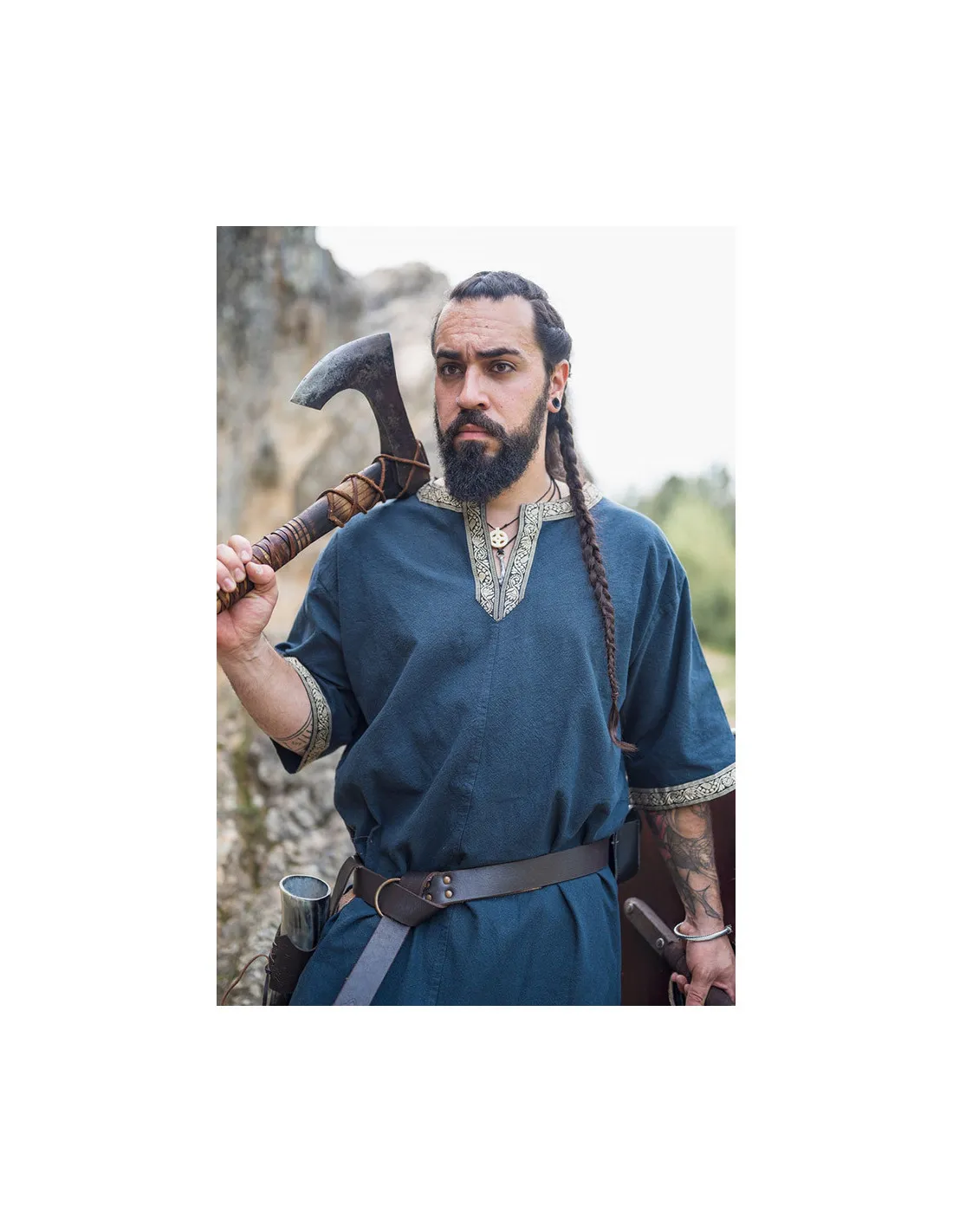 Túnica vikinga manga corta Richard, azul