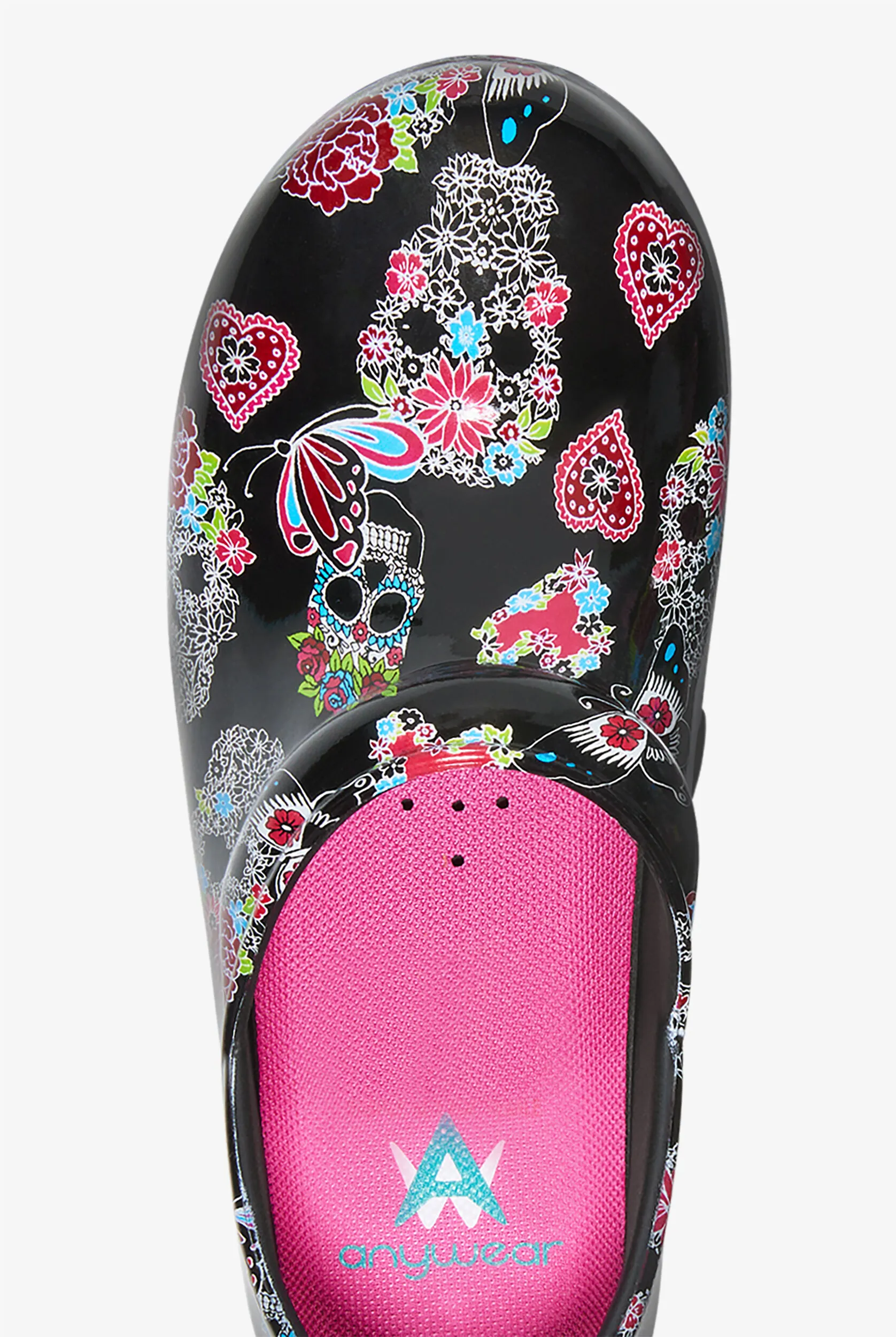 Zuecos de enfermería Anywear SR Angel Sugar Skull Flutter para mujer